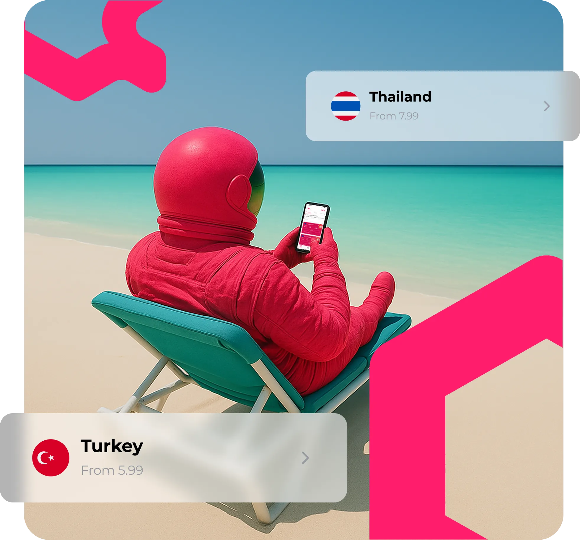 Person using phone on beach